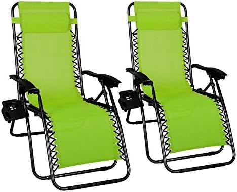 Odaof Adjustable Patio Outdoor Zero Gravity Chair Recliner Lounge Chair W/Cup Holder, 2Pack, Light Green