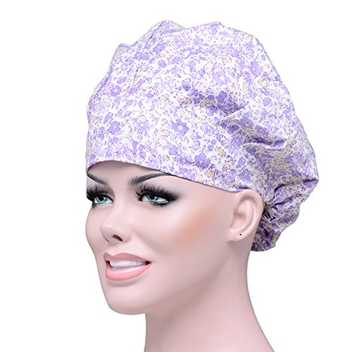 Women Scrub Bouffant Hat Cap Adjustable Classic Beauty Print Floral Cute One Set