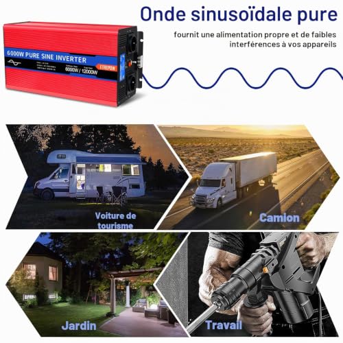 ETREPOW 6000 W 24 V 220 V/230 V Pure Sine Inverters Transformer - 2 EU AC Power Socket, 1 USB Port, Wireless Remote Control and LCD Screen, for Trucks, Camping, Travel