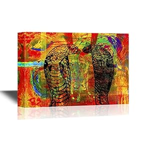 Wild Animal Canvas Wall Art - Two Cobras on Abstract Colorful Background - Gallery Wrap Modern Home Art | Ready to Hang - 12x18 inches
