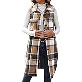 Mywinway Long Plaid Vest for Women Fall Winter Sleeveless Blazer Jackets Outerwear Trendy Tops