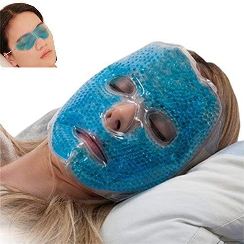 Full Face Gel Mask + Bonus: Eye pad, Hot & Cold Therapy Set |Spa Compress Thermopearl Treatment, Stress Relief, Treats Puffy Eyes, Dark Circles, Acne, Bags |Women Men Gift for Birthday or Anniversary