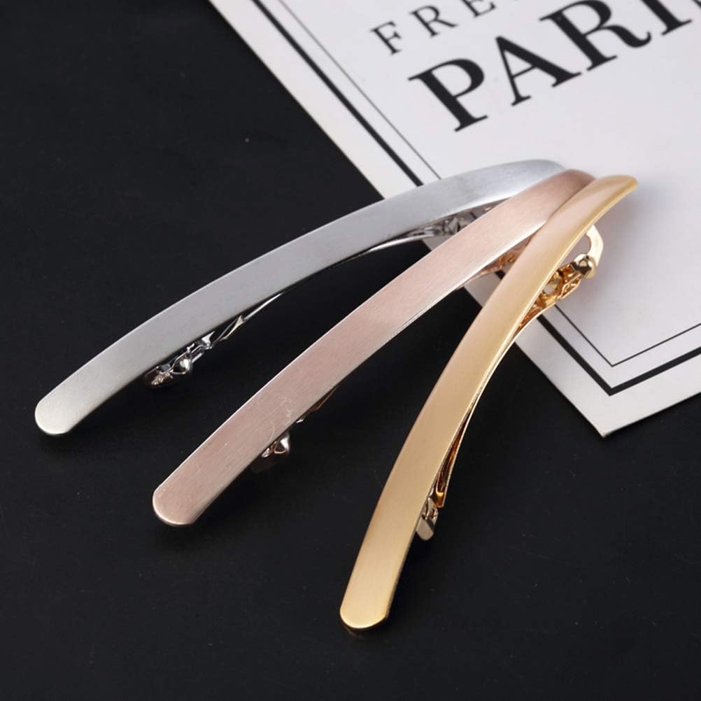 Lurrose 6pcs Slim Long Spring Hair Clips Smooth Surface Hair Clips Mental Hair Barrettes for Girls(Golden Brushed 2pcs + Silver Brushed 2pcs + Rose Gold Brushed 2pcs) - Image 3