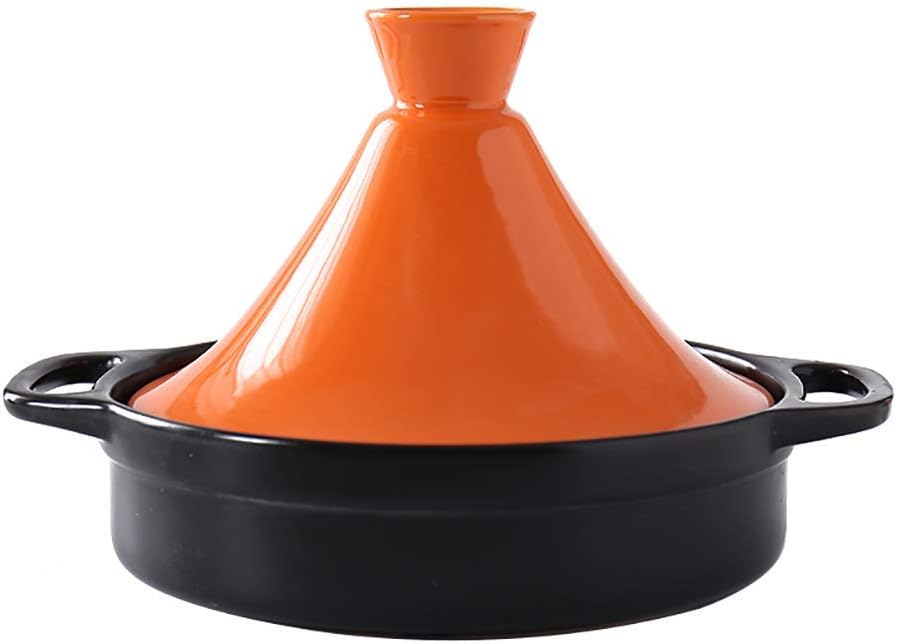 AMYZ Ceramic Casserole Steamer Braiser Pan Healthy Saucepan Earthen Pot for Braising Slow Cooking,Moroccan Tagine Pot with Lid Orange 1.3quart
