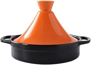 AMYZ Ceramic Casserole Steamer Braiser Pan Healthy Saucepan Earthen Pot for Braising Slow Cooking,Moroccan Tagine Pot with Lid Orange 1.3quart