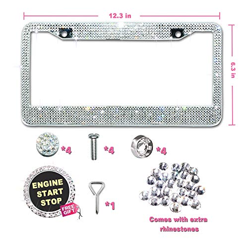 Lord Eagle License Plate Frame, 2 Pack Rhinestone License Plate Frames with GiftBox and 7 Shiny Crystal Rows,Over 1050pcs 14 Facets SS16 Finest Handcrafted Bling White Rhinestone