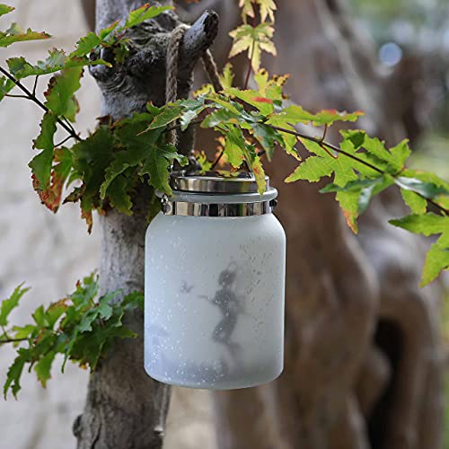 Joyathome Solar Lantern Fairy Lights, Frosted Glass Mason Jar Warm White 20 LED String Lights Outdoor Hanging Decoration for Table Tree Garden Yard