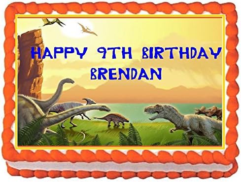Dinosaurs Theme Personalized Edible Cake Topper Image -- 1/4 Sheet