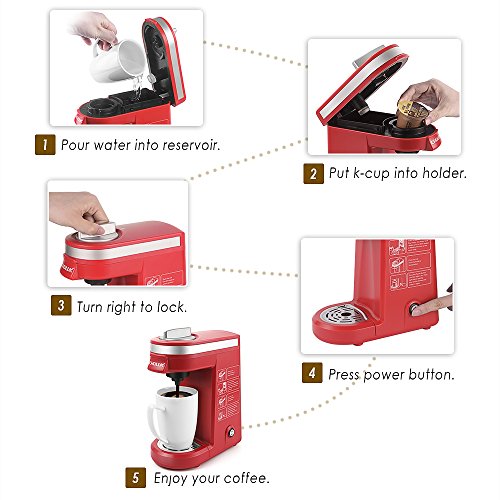 CHULUX Single Cup Coffee Maker Travel Coffee Brewer for K-cups,Red