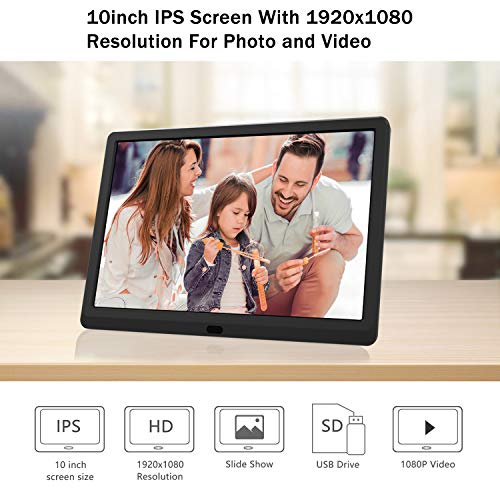 Atatat 10 inch Digital Picture Frame 1920x1080 Brightness Adjustable IPS Screen Digital Photo