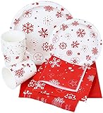 Galashield Christmas Disposable Dinnerware Set Supplies for 10 Guests Includes Paper Plates, Cups, Napkins, and Tablecloth