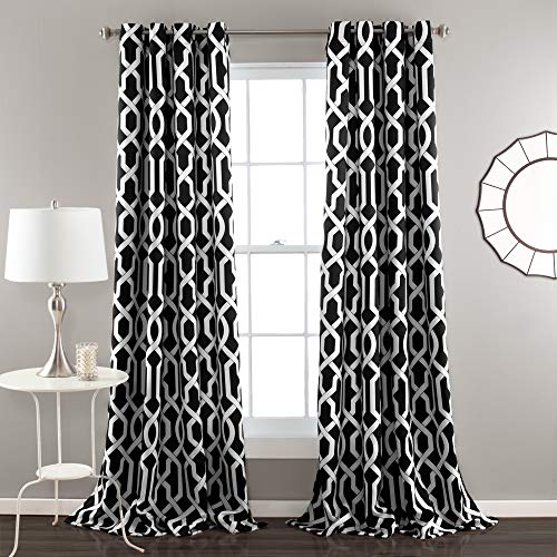Lush Decor Curtains Room Darkening Window Panel Set for Living, Dining, Bedroom (Pair), Polyester, Black, 52 W x 84 L (Pack of 1)