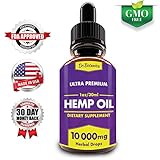 Hemp Oil Drops, 10000mg, Full Spectrum, 100% Organic, Natural CO2 Extracted, Pain, Stress, Anxiety Relief, Aids Sleep, Vegan
