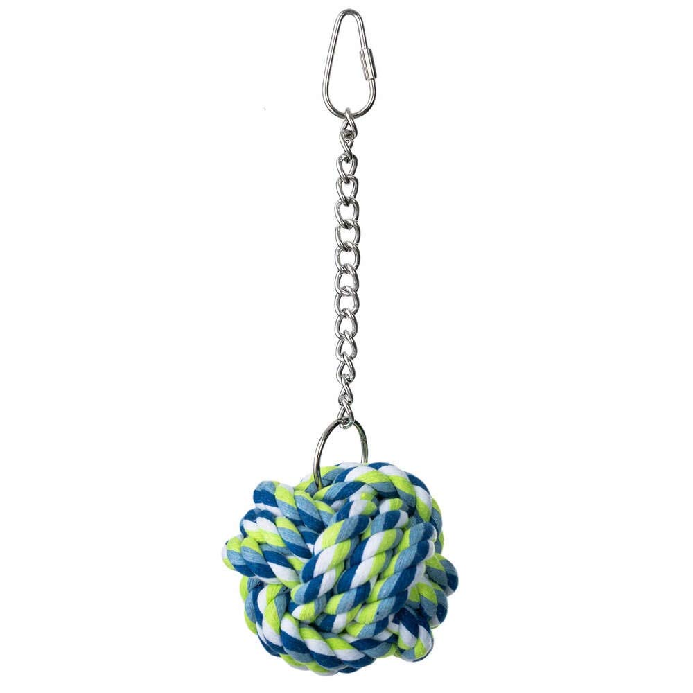 Parrot Essentials Nuts for Knots Ball on Chain Parrot Toy from Rope for Pet Birds to Chew, Preen and Shred - Suitable for all Bird Cages and Parrot Stands