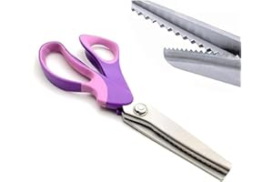 ZXUY 5MM Pinking Shears for Fabric, Stainless Steel Handled Professional Dressmaking Sewing Scissors Zig Zag Fabric Craft Scissors (Sawtooth Purple)