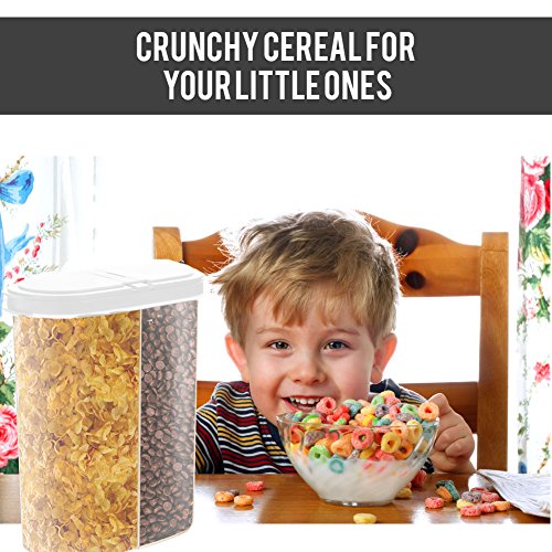 2pcs Airtight Dry Food Containers Cereal Storage Snack Keeper Dispenser 12-18 oz Capacity for Corn Flakes Nuts Sugar Flour with Hovering Flip Top Lid and Large Mouth for Easy Pouring - White