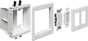 Arlington TVBU505K-1 TV Box Recessed Outlet Wall Plate Kit with Receptacle and Brush-Style Entry Device, 2-Gang, White, 1-Pack