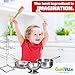 Giantville Toy Kitchen Play Set, 10 Piece Bundle - Stainless Steel Pots, Pans and Skillets, Wooden Spoons and Utensils, Pot Holders and Storage Caddy Rack