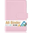 Sooez A6 Notebook Binder, 6 Ring Planner with Stylish Design, Loose Leaf Personal Organizer Binder Cover with Magnetic Buckle Closure, PU Leather Binder for Women with Macaron Colors, 7.48"x5.2"