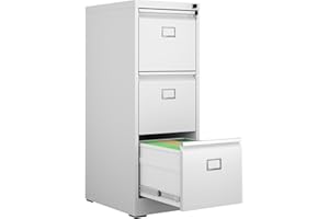 VIYET 3 Drawer File Cabinet, Metal Vertical File Cabinets with Lock for Home Office, Office Steel Filing Cabinet for Hanging Files for A4/ Legal/Letter,Assembly Required (White)