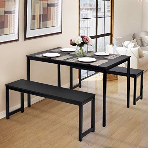 Black Dining Set with Bench,JULYFOX 3 Piece Modern Dining Room Tables ...