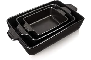 Sweejar Ceramic Bakeware Set, Rectangular Baking Dish Lasagna Pans for Cooking, Kitchen, Cake Dinner, Banquet and Daily Use, 11.8 x 7.8 x 2.76 Inches of Casserole Dishes (Black)