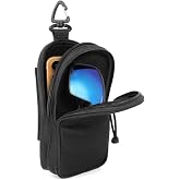 Backpack Strap Pouch for Smartphone and Sunglasses,Double Pocket for Large Phone and Sport Glasses,Waterproof Shoulder Attachment Tactical Case with Zipper for Outdoor Hiking Camping Travel (1, Black)
