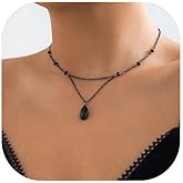 Gothic Black Red Choker Necklaces for Woman Blood Bead Teardrop Y-Necklace Goth Punk Grunge Accessories Christmas Halloween Jewellery (Black-1)