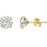 14K Solid Gold Birthstone Stud Earrings for Women, Yellow Gold Classic 4-Prong Set Brillant Round Cut Simulated Diamond Stud Earrings Women Jewelry Gifts