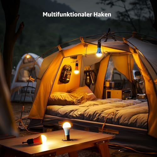 Lepro Rechargeable Camping Lamp, Tent Lamp, Bulb Emergency Light with 7 Light Modes, Pack of 2 for Adventure, Fishing, Garage, Emergency, Power Outage