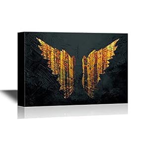 Wings Series Canvas Wall Art - Colorful Gold Wings on Black Background - Gallery Wrap Modern Home Art | Ready to Hang - 12x18 inches