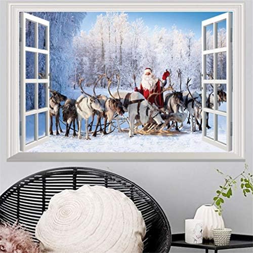 Pausseo Christmas Fake Window Simulation 3D Wall Stickers Painting,Home Decoration Household Room Floor Mural Removable Clings Party Decor Decal Door Cover Carved Sticking Decorative Wallpaper