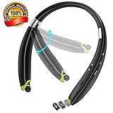 [Newest Design] Foldable Bluetooth Headset,Pkman™ Upgrade Wireless Neckband Bluetooth Headphones with Retractable Earbud, Foldable Design,Sports Stereo In-ear Earbuds for iPhone and Android