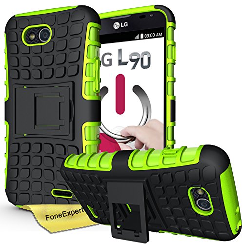 LG Optimus L90 Case, FoneExpert® Heavy Duty Rugged Impact Armor Hybrid Kickstand Protective Cover Case For LG Optimus L90 + Screen Protector & Cloth (Green)