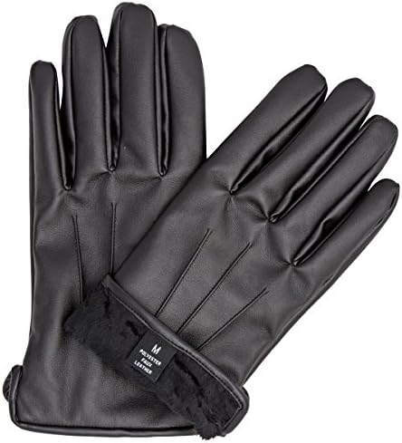 ZARACHI mens faux leather black fur lined gloves with tec touchscreen technology