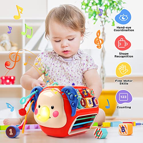 CUTE STONE Baby Activity Cube Toy, Sensory & Montessori Toys for Toddlers, Learning Cube Toys with Music & Lights，Baby Sensory Fine Motor Skills Developmental Toys, First Birthday Gift for Kids