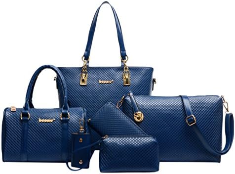 Kairuun Women Handbag Nylon Waterproof Tote Clutch Purse Key chain 6 Piece Set Bag Solid Color