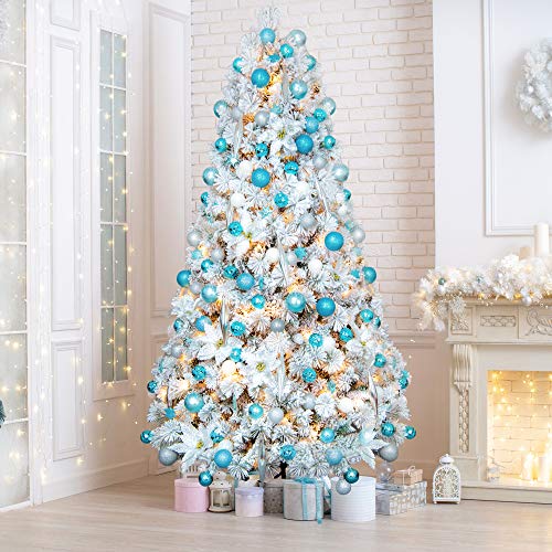 AMERZEST Spruce 6ft PreLit Snow Flocked Christmas Tree,300 Warm Lights