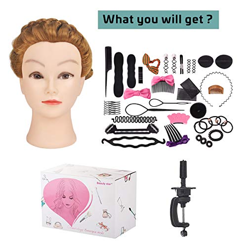 Mcwdoit 26 Inch Cosmetology Mannequin Head with Synthetic Hair, Manikin Head Hairdressing Practice Training Doll Head + Table Clamp + Hair Styling Kit
