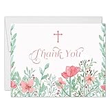 Baby Girl Christening Delicate Pink Floral Thank You Cards with Envelopes (Pack of 25) Blank Baptism Gifts Gracias Thank You Notecards Religious Christian Church Celebration Excellent Value VT0099B