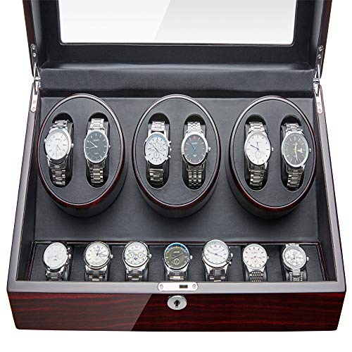 Maselex 6 Watch Winder Box with 7 Storages Box Case,Super Quiet Mabuchi Motor,Flexible Plush Pillow,Advanced Rotational Control