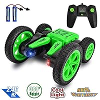 Rainbrace Remote Control Stunt Car, 360 Degree Spinning and Flips RC Cars with Dual-Color Headlights, 4WD Double Sided Off Road Remote Control Car Christmas Birthday Gifts for Boys Age 5 6 7 8 Green