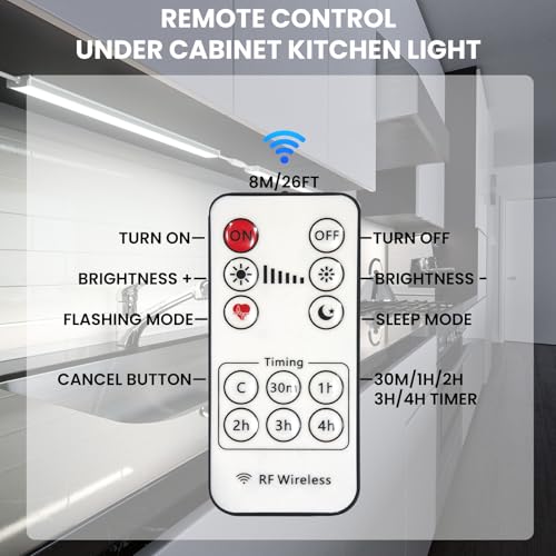 Bonlux Under Cabinet Kitchen Lights with Remote, Dimmable LED Under Cabinet Strip Light Neutral White 4000K, Linkable Under Counter Lights for Plug in Under Kitchen Cupboard Cabinet Lighting(3x12IN)
