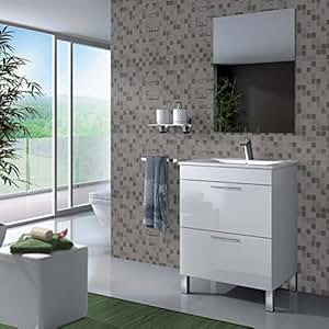 Mueble lavabo de baño o aseo con lavamanos cerámico y espejo incluido