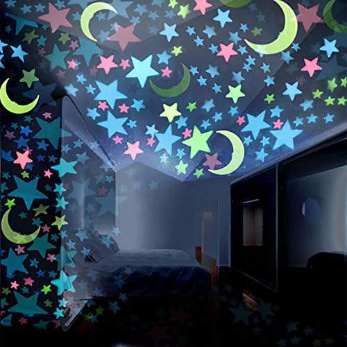 HANANei Clearance Sale 100PC Kids Bedroom Fluorescent Glow in The Dark Stars Moons Wall Stickers