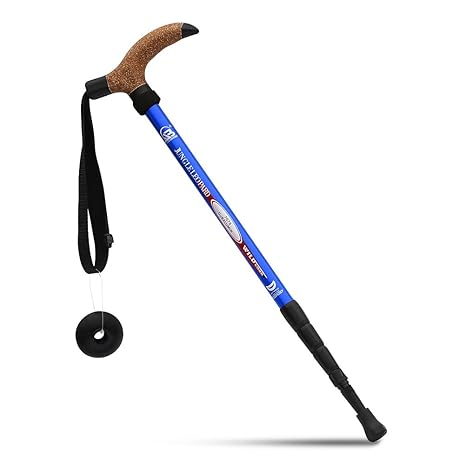 KRY Bergstock / Wanderstock, T-förmiger Griff, einziehbar, aus Luftfahrt-Aluminiumlegierung, verstellbare Teleskopstange, Sto