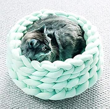Amazon Rain Queen チャンキーニット猫 ベッド ペットベッド 冬用 小型犬 ペットマット 手作り 防寒 ふわふわ ねこ 犬 ペット用品 もこもこ 直径40ｃｍ グリーン Rainqueen ベッド ソファ 通販