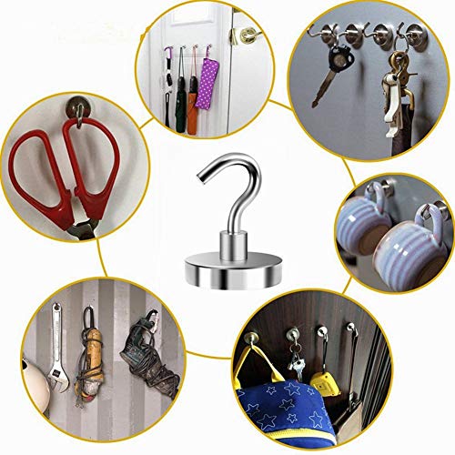 BTLFN Magnetic Hooks 8 PCS, 48LB Neodymium Heavy Duty Magnet Hooks for Hanging Refrigerator Kitchen Bathroom Bedroom Garage Lockers Office Classroom - Sliver - Thumbnail 6