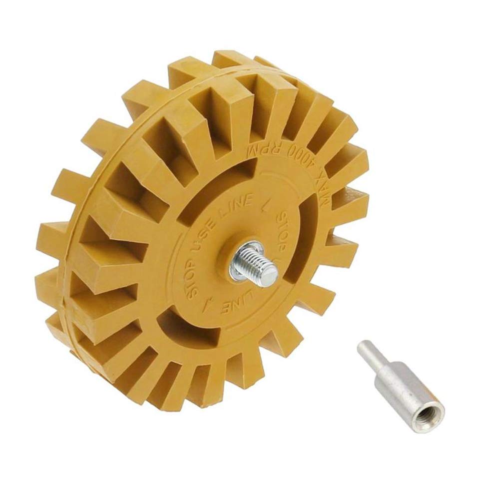 SUNSHINETEK 4 Inch Rubber Eraser Wheel Car Decal Remover Pad Kit with Drill Adapter Kit for Removing Pinstripes, Stickers, Adhesive Vinyl Decals