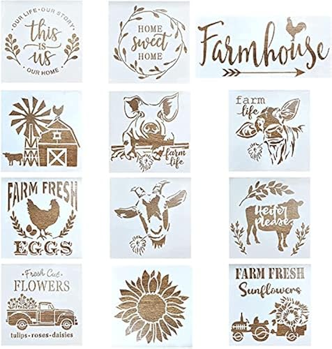 12 Pcs Farmhouse Sign Stencils, Farm Reusable Stencils, Large Farm ...